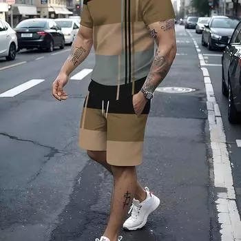 Комплект из 2 предметов для лета с цветными блоками для мужчин - дышащая футболка с коротким рукавом и круглым вырезом L