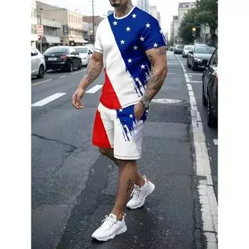 Комплект из 2 предметов для летнего отдыха на курорте, мужская футболка с коротким рукавом с буквенным принтом и пляжные шорты с узором из листьев S