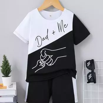 Комплект из 2 предметов для мальчиков: футболка с короткими рукавами и шорты с надписью «Папа + я» 100cm