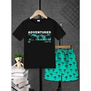 Комплект из 2 предметов для мальчиков с принтом кокосовой пальмы, универсальная футболка с коротким рукавом и шорты, классная, легкая и удобная летняя одежда S