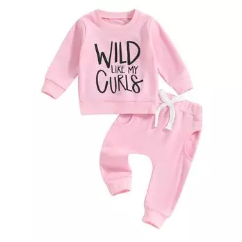 Комплект из 2 предметов для маленьких девочек, 6 мес, 12 мес, 18 мес, 24 мес, 3 года, толстовка с длинными рукавами и эластичными спортивными штанами с буквенным принтом, комплект, милая осенняя одежда для малышей 0-6 Months фиолетовый