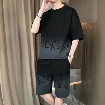 Комплект из 2 предметов для мужчин, повседневная футболка с коротким рукавом и шорты на шнурке, летний комплект мужской одежды для отдыха, отпуска, тренировок S