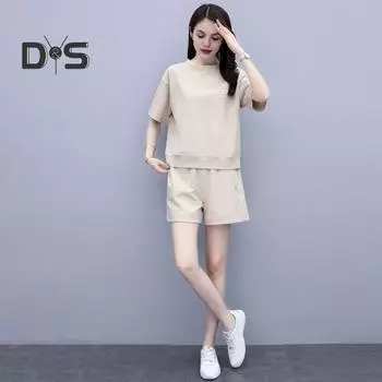 Комплект из 2 предметов для женщин, летний комплект из топа с круглым вырезом и короткими рукавами, короткие спортивные штаны, повседневный спортивный костюм для бега, комплект для отдыха M красный