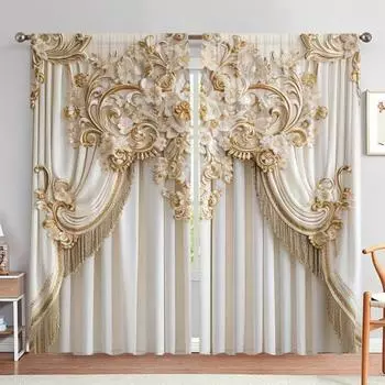Комплект из 2 предметов, европейский стиль, арт-деко, полиэстер, напечатанный на окна, шторы для гостиной, спальни, драпировочные панели 50W160H(CM)x2Panel&Hook