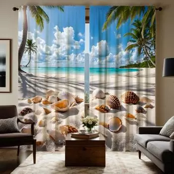 Комплект из 2 предметов HD Blue Sky White Cloud Sea World декоративные занавески с синей завязкой цифровая печать занавески для украшения дома стиль украшения W52H63inchW132H160cm