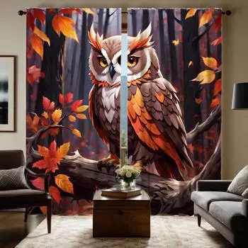 Комплект из 2 предметов, HD Джунгли, винтажная сова, занавеска с красной завязкой, цифровая печать, домашний декор, стиль, украшение гостиной, спальни, штанга для одежды W52H63inchW132H160cm