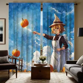 Комплект из 2 предметов, HD, голубое небо под тыквой для подростка, декоративная занавеска, синяя занавеска с цифровой печатью, стиль для украшения дома W52H63inchW132H160cm