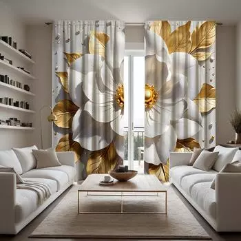 Комплект из 2 предметов HD Кремовый стиль Абстрактные цветочные украшения занавески Белый галстук цифровая печать занавески Домашнее украшение стиль Украшения W52H63inchW132H160cm