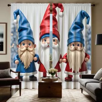 Комплект из 2 предметов HD, рождественские декоративные шторы с тремя дынями Санты, белые шторы с цифровой печатью, стиль домашнего декора, декор liv W52H63inchW132H160cm
