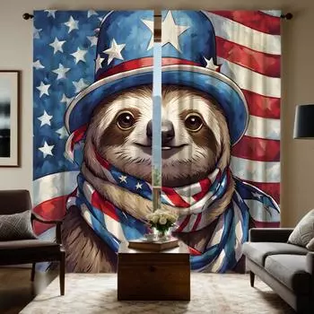 Комплект из 2 предметов HD с изображением американского флага Mole, декоративная занавеска с синим галстуком, цифровая печатная занавеска, стиль домашнего декора, украшение гостиной W52H63inchW132H160cm