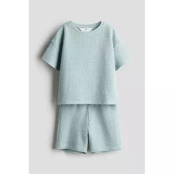 Комплект из 2 предметов HM Waffle Jersey Светло-бирюзовый