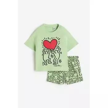 Комплект из 2 предметов из хлопка с принтом HM светло-зеленый Keith Haring