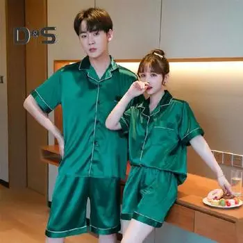 Комплект из 2 предметов из искусственного шелка, пижамный комплект с коротким рукавом, пуговицами, рубашкой с лацканами и шортами на резинке, летняя классная одежда для сна L белый