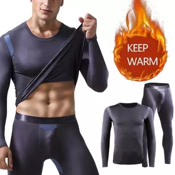 Комплект из 2 предметов/комплект, зимнее мужское термобелье, топы с круглым вырезом и длинными рукавами, теплые, плотные, большого размера, эластичная резинка на талии, длинные штаны, мужская пижама, комплект домашней одежды L белый