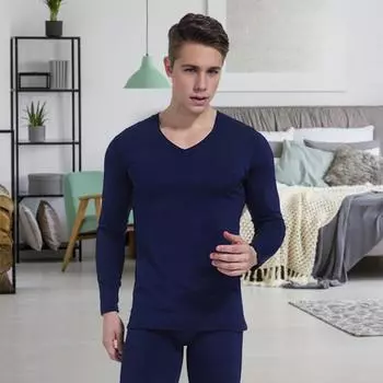 Комплект из 2 предметов/комплект, зимний мужской термобелье с V-образным вырезом, на плюшевой подкладке, бесшовный, с длинным рукавом, теплый, облегающий, высокоэластичный, для холодной погоды, пижамный комплект, домашняя одежда L вино красного