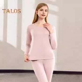 Комплект из 2 предметов/комплект, зимний термобелье, круглый вырез, длинный рукав, теплый, плотный, однотонный, облегающий, эластичный, женский пижамный комплект, спортивный костюм, топ, штаны M фиолетовый