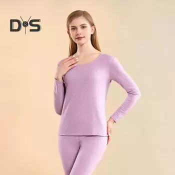 Комплект из 2 предметов/комплект, зимний термобелье, круглый вырез, длинный рукав, теплый, плотный, однотонный, облегающий, эластичный, женский пижамный комплект, спортивный костюм, топ, штаны M зелёный