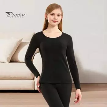 Комплект из 2 предметов/комплект, зимний термобелье, круглый вырез, длинный рукав, теплый, плотный, однотонный, облегающий, эластичный, женский пижамный комплект, спортивный костюм, топ, штаны M розовый