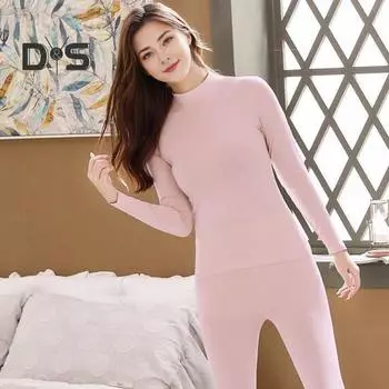 Комплект из 2 предметов/комплект, зимний женский термобелье, средний-высокий воротник, длинный рукав, теплый, толстый, плюшевый, облегающий, эластичный, для холодной погоды, женский пижамный комплект, домашняя одежда XXL абрикосовый