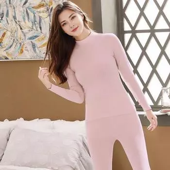 Комплект из 2 предметов/комплект, зимний женский термобелье, средний воротник, длинный рукав, теплый, толстый, плюшевый, облегающий, эластичный, для холодной погоды, женский пижамный комплект XXL чёрный