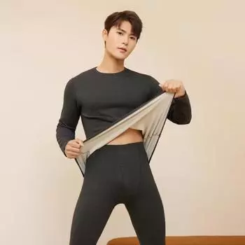 Комплект из 2 предметов/комплект, зимняя термоодежда, круглый вырез, бесшовный, длинный рукав, теплая, толстая, плюшевая, облегающая, эластичная, женская, для холодной погоды, пижамный комплект, домашняя одежда L темно-серого