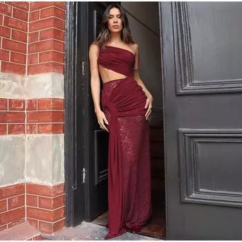 Комплект из 2 предметов: кружевная длинная юбка, женский укороченный бандажный топ и сексуальная макси-юбка, летние повседневные женские наряды S бордовый