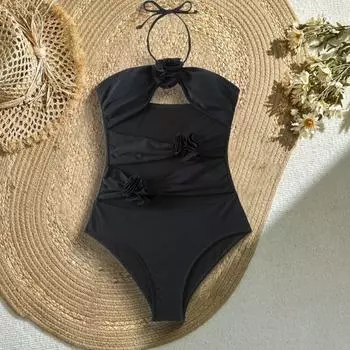 Комплект из 2 предметов/монокини, сексуальный ажурный дизайн, мягкая поддержка, 3D цветочный декор, купальник с принтом, юбка, комплект из шифона, пляжная одежда S зелёный