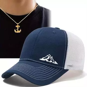 Комплект из 2 предметов: мужская бейсболка, ожерелье, лодка, якорь, ожерелье, кулон, модная повседневная парная шляпа, модная повседневная сетчатая кепка с абажуром из дышащей сетки хаки