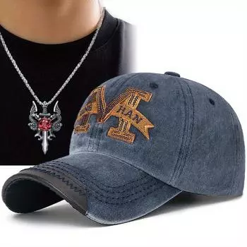 Комплект из 2 предметов: мужская бейсболка, ожерелье, вышитые буквы, модная женская спортивная шляпа для отдыха на открытом воздухе, ожерелье с подвеской в виде рубинового креста, шляпа от солнца чёрный