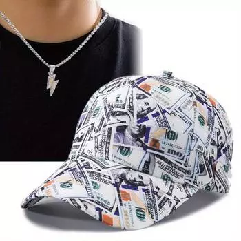Комплект из 2 предметов: мужская и женская спортивная бейсболка, ожерелье, модная повседневная кепка с язычком утки, маленькая молния, ожерелье с принтом доллара, хип-хоп шляпа от солнца