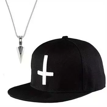 Комплект из 2 предметов: мужская и женская бейсболка, ожерелье, модная хип-хоп шляпа, крест, сотня, подходящая хип-хоп крутая красивая стрела, ожерелье, кулон, повседневная парная шляпа чёрный
