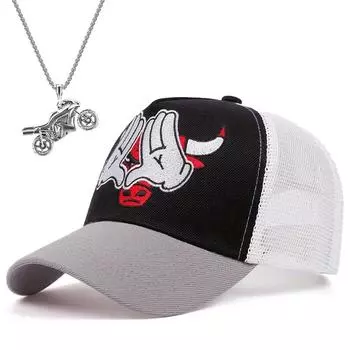 Комплект из 2 предметов: мужская и женская вышитая бейсбольная кепка для корриды, байкерское ожерелье с подвеской и модные повседневные солнцезащитные спортивные кепки с утиным язычком чёрный