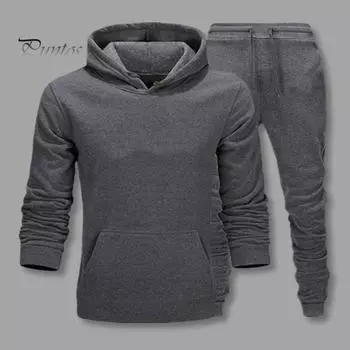 Комплект из 2 предметов: мужская осенне-зимняя одежда, толстовка с капюшоном и длинными рукавами, эластичный пояс, длинные брюки, однотонная спортивная одежда M чёрный