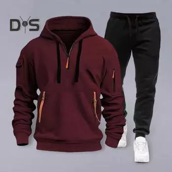 Комплект из 2 предметов: мужская толстовка, брюки, комплект с капюшоном, завязками на шнурке, длинные спортивные топы с эластичной талией, длинные брюки, однотонный мешковатый спортивный костюм S светло-серый