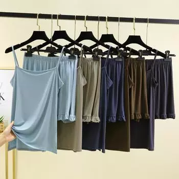 Комплект из 2 предметов одежды для сна из модала, майка на тонких бретельках и шорты, тонкий топ без рукавов и короткие брюки, сексуальный домашний костюм, однотонный M белый