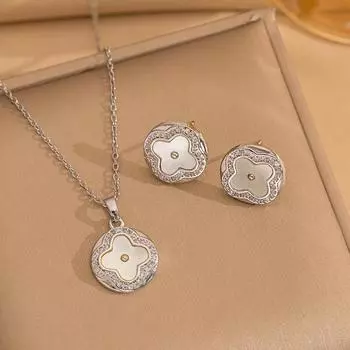 Комплект из 2 предметов: ожерелье и серьги с круглым цирконием в виде клевера, лучший подарок для семьи и друзей золотой