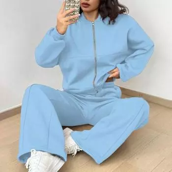 Комплект из 2 предметов: пальто, брюки, воротник-стойка, длинный рукав, застежка-молния, эластичные манжеты, куртка, эластичные широкие брюки с высокой талией, спортивный костюм для фитнеса XL зелёный