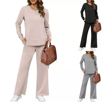 Комплект из 2 предметов: пижамы для женщин, топы, футболка и длинные брюки, повседневный комплект M чёрный