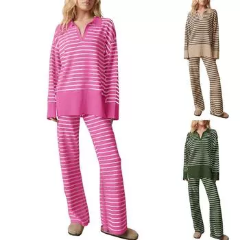 Комплект из 2 предметов: пижамы для женщин, топы, футболка и длинные брюки, повседневный комплект S зелёный