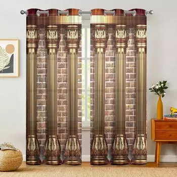 Комплект из 2 предметов, римские шторы с золотыми колоннами — для гостиной, спальни и других предметов домашнего обихода — элегантное оформление окна W150CM H166CM&Grommet Top