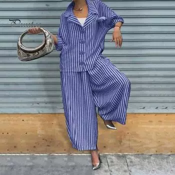 Комплект из 2 предметов: рубашка и брюки, однобортная блузка с отложным воротником и большими пуговицами, эластичный пояс, широкие брюки, повседневный, на каждый день XXL фиолетовый