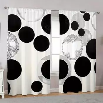 Комплект из 2 предметов с геометрическим цветочным принтом, шторы с карманами на штанге, полиэстер для гостиной, спальни, кухни, больше - легкий уход 100W130H(CM)40x51in&rod pocket