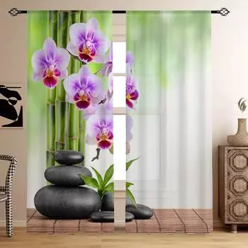 Комплект из 2 предметов с принтом бамбуковых листьев, светофильтрующий полиэстеровый кармашек для гостиной, спальни, кабинета, домашнего декора Milled cotton fabric&Grommet Top