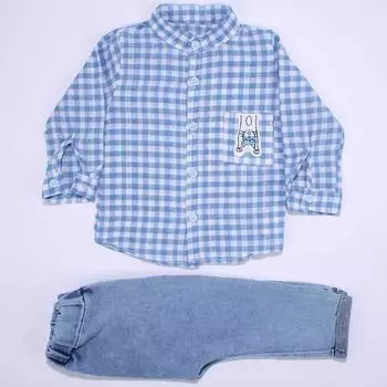 Комплект из 2 предметов: синяя рубашка в клетку и джинсы для мальчика для мальчика