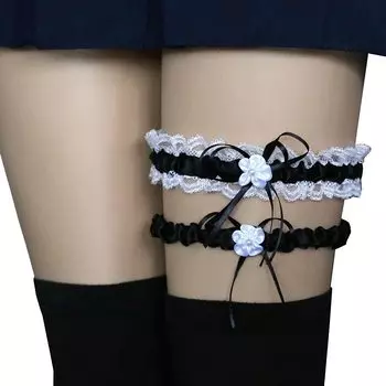 Комплект из 2 предметов, стильное кружевное кольцо для подвязки ног, украшение для пояса для чулок, регулируемое, черное [Jixin4you] Женское