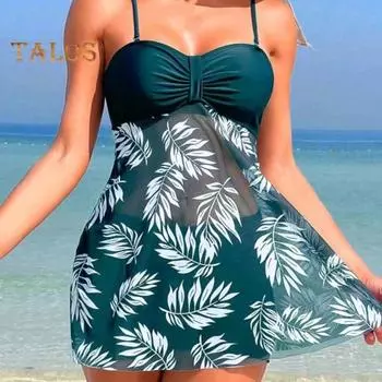 Комплект из 2 предметов танкини с регулируемыми бретелями, подкладками на косточках, бандо, трусы-боксеры, комплект, сетчатый дизайн, пляжный купальник S зелёный