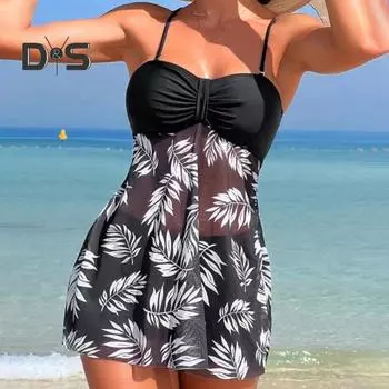 Комплект из 2 предметов танкини с регулируемыми бретелями, подкладками на косточках, бандо, трусы-боксеры, комплект, сетчатый дизайн, пляжный купальник S синий