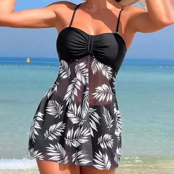 Комплект из 2 предметов танкини с регулируемыми бретелями, подкладками на косточках, бандо, трусы-боксеры, комплект, сетчатый дизайн, пляжный купальник S чёрный