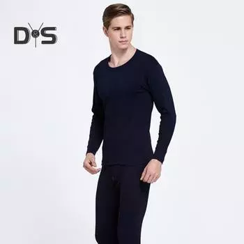 Комплект из 2 предметов: теплый мужской пижамный комплект с длинными рукавами и круглым вырезом, эластичный пояс, длинные брюки, однотонный тонкий пижамный комплект M белый