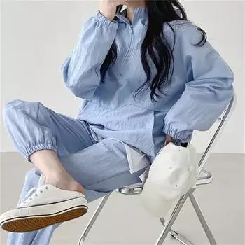 Комплект из 2 предметов: толстовка, брюки, свободный однотонный костюм с застежкой-молнией, большим карманом, эластичным подолом и манжетами, свободный спортивный костюм, эластичная талия, брюки до щиколотки M серый